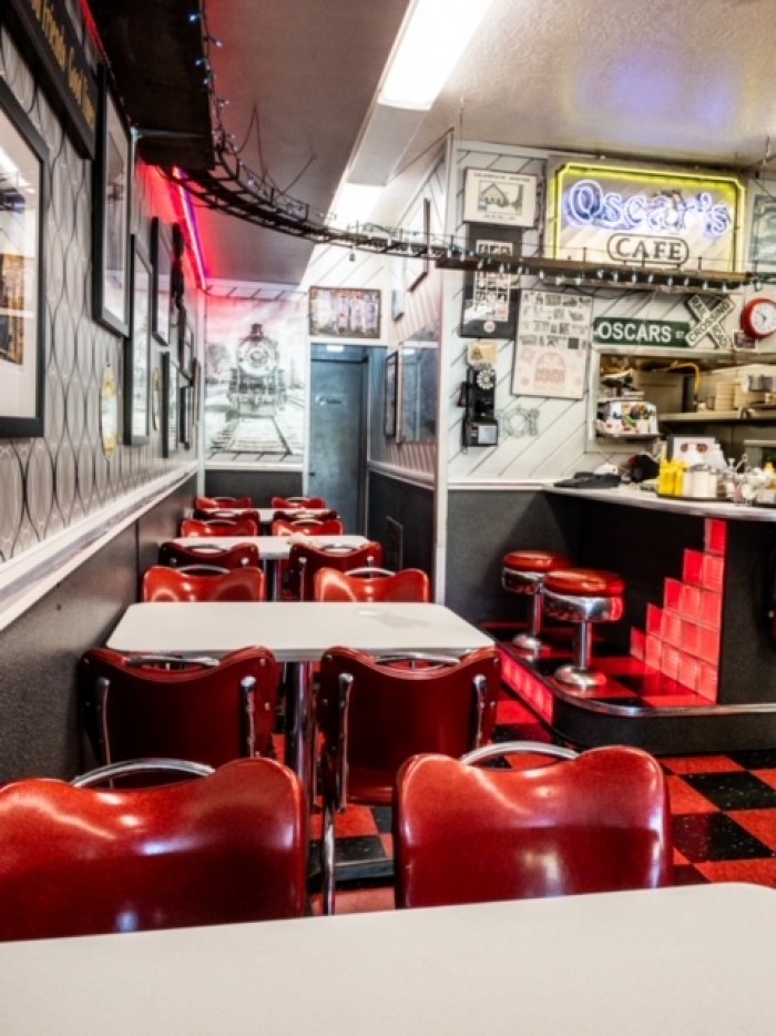 Retro '50s-style diner interior at Oscar's Cafe, Durango